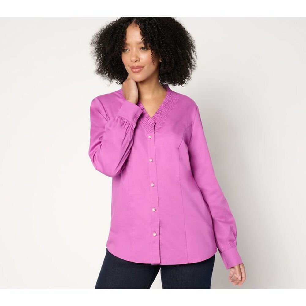 SUNNYLiFE Women's Top Plus Sz 1X Denim & Co. Signature Poplin Purple
